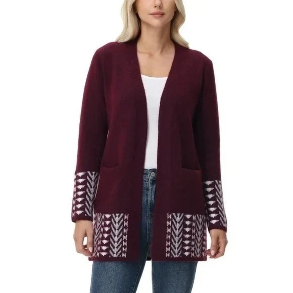 Frye Women's Cozy Cardigan Aztec, Oxblood Combo (Red), Size XL, New